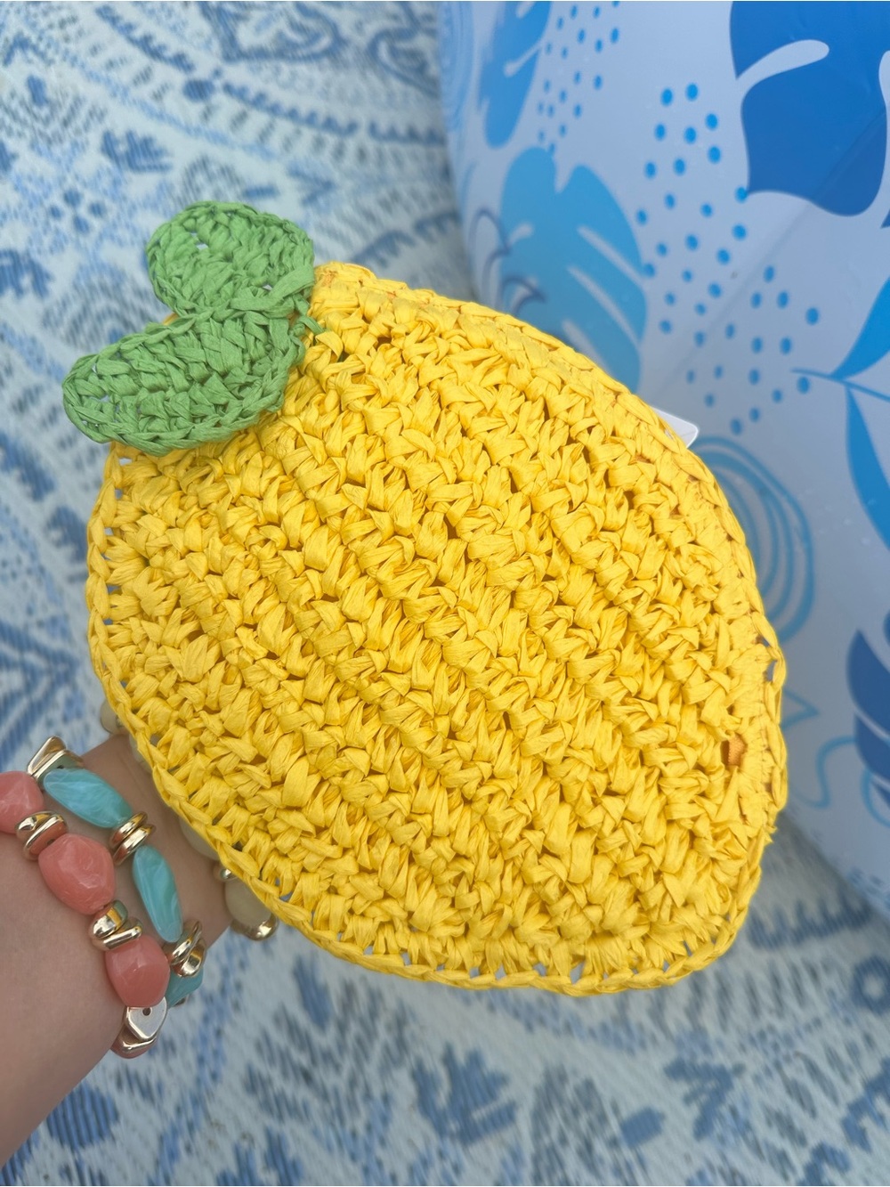 Handmade Yellow Lemon clutch with Green Leaf accent